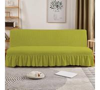 ZYHBBGXFC-XM Funda de futón sin Brazos con faldón con Volantes, Muy elástica, Antideslizante, sin reposabrazos, de Terciopelo Grueso, Suave y Acogedor.(Green,Medium (160-190cm))