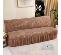 ZYHBBGXFC-XM Funda de futón sin Brazos con faldón con Volantes, Muy elástica, Antideslizante, sin reposabrazos, de Terciopelo Grueso, Suave y Acogedor.(Brown,Small (120-145cm))