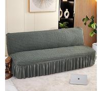 ZYHBBGXFC-XM Funda de futón sin Brazos con faldón con Volantes, Muy elástica, Antideslizante, sin reposabrazos, de Terciopelo Grueso, Suave y Acogedor.(Green,Medium (150-180cm))