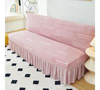 ZYHBBGXFC-XM Funda de futón sin Brazos con faldón con Volantes, Muy elástica, Antideslizante, sin reposabrazos, de Terciopelo Grueso, Suave y Acogedor.(Pink,Small (120-150cm))