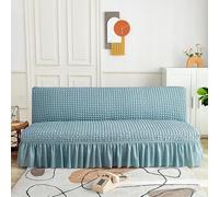 ZYHBBGXFC-XM Funda de futón sin Brazos con faldón con Volantes, Muy elástica, Antideslizante, sin reposabrazos, de Terciopelo Grueso, Suave y Acogedor.(Blue,Medium (150-190cm))