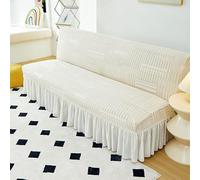 ZYHBBGXFC-XM Funda de futón sin Brazos con faldón con Volantes, Muy elástica, Antideslizante, sin reposabrazos, de Terciopelo Grueso, Suave y Acogedor.(Beige,Small (120-150cm))