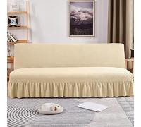 ZYHBBGXFC-XM Funda de futón sin Brazos con faldón con Volantes, Muy elástica, Antideslizante, sin reposabrazos, de Terciopelo Grueso, Suave y Acogedor.(Beige,Medium (160-190cm))