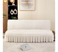 ZYHBBGXFC-XM Funda de futón sin Brazos con faldón con Volantes, Muy elástica, Antideslizante, sin reposabrazos, de Terciopelo Grueso, Suave y Acogedor.(Beige,Large (190-210cm))