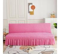 ZYHBBGXFC-XM Funda de futón sin Brazos con faldón con Volantes, Muy elástica, Antideslizante, sin reposabrazos, de Terciopelo Grueso, Suave y Acogedor.(Rose Red,Large (190-210cm))
