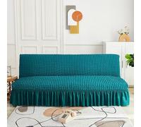 ZYHBBGXFC-XM Funda de futón sin Brazos con faldón con Volantes, Muy elástica, Antideslizante, sin reposabrazos, de Terciopelo Grueso, Suave y Acogedor.(Blue,Small (120-150cm))