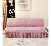 ZYHBBGXFC-XM Funda de futón sin Brazos con faldón con Volantes, Muy elástica, Antideslizante, sin reposabrazos, de Terciopelo Grueso, Suave y Acogedor.(Pink,Small (120-150cm))
