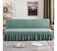 ZYHBBGXFC-XM Funda de futón sin Brazos con faldón con Volantes, Muy elástica, Antideslizante, sin reposabrazos, de Terciopelo Grueso, Suave y Acogedor.(Green,Small (120-150cm))