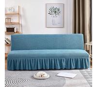 ZYHBBGXFC-XM Funda de futón sin Brazos con faldón con Volantes, Muy elástica, Antideslizante, sin reposabrazos, de Terciopelo Grueso, Suave y Acogedor.(Blue,Medium (160-190cm))