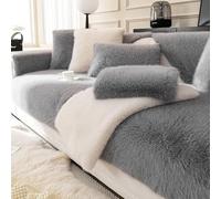 ZYHBBGXFC-XM Lujosa Funda de sofá de Piel sintética: Gruesa, Afelpada y Antideslizante, Suave y Peluda, Ideal for niños y Mascotas, Color Liso.(Gray,110 * 240cm/43 * 95in)