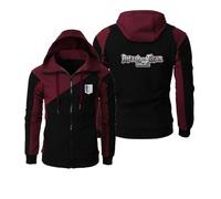 ZYHJZ Chaquetas con capucha y cremallera para hombre de Attack Titan, ropa deportiva informal con cremallera, sudadera suave y duradera con forro polar fino,Wine red-XL