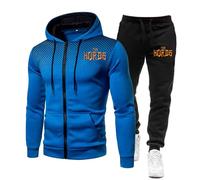 ZYHJZ Conjunto de chándal para hombre para el mundo de Warcraft, sudadera con capucha y cremallera completa, pantalones cortos, pantalones de chándal con cordón, conjuntos de 2 piezas,Blue-S