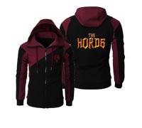 ZYHJZ Sudadera con capucha y cremallera para hombre de Warcraft World, chaqueta hipster juvenil de forro polar con parches y bolsillo tipo canguro para primavera y otoño.,Wine red-S