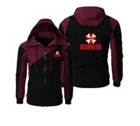 ZYHJZ Sudadera deportiva con cremallera para hombre, ideal para Resident Umbrella, para jóvenes, de manga larga, informal, deportiva, a la moda, con bolsillos.,Wine red-XL