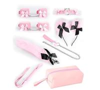 ZYHNYTAO Juego de Bondage con Cola de Zorro Tapón Anal de Zorro Cola Erótica Juego de Bondage Perfecto SM Restricciones con Esposas con Collar Látigo Juguete Sexual Erótico Parejas Amantes