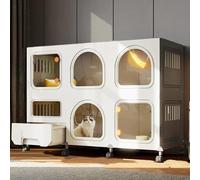 ZYHQCDM Jaula para Gatos con Ruedas, recinto para Gatos con Caja de Arena para Gatos, casetas Grandes para Gatos de 2/3 Niveles, perreras Plegables, Jaula para Gatos con Alambre de Metal Desmontable