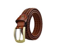 zyimodl Cinturón de piel de vaca trenzado en espiga vintage para hombre con hebilla de aleación de bronce