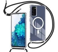 ZYIMOU Funda para Samsung Galaxy S20 FE con Cuerda Compatible con MagSafe, Carcasa Magnética Transparente con Correa Ajustable para Colgar Cadena de Teléfono Móvil, Cadena Negro