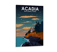 ZYINBANN Póster vintage de viaje de la noche del parque nacional de Acadia, póster artístico impreso en lienzo, estética moderna, arte de pared para decoración del hogar; marco; 12 x 18 pulgadas (30 x