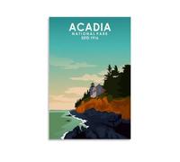 ZYINBANN Póster vintage de viaje del Parque Nacional Acadia, póster artístico impreso en lienzo, estética moderna para la habitación, pintura de decoración del hogar, sin marco; 60 x 90 cm