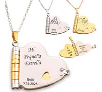 zyinoant Collar de Libro Personalizado para Hija My Little Star Book Necklace Spanish, Abierto con 6 Páginas de Información Grabada Ajustable Collar Nombre Personalizado Regalo Mujer Cumpleaños (B-1)