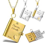 zyinoant Collar Libro Para mi Nieta Personalizado Colgante de Libro Para Nieta Español Abierto con 6 Páginas de Información Grabada Ajustable Collar Nombre Personalizado Regalo de Cumpleaños (B, Oro)