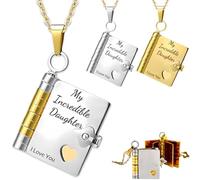 zyinoant Collar para Hija - Mi Increíble Libro de Hijas, Collar Personalizado de Libro para mi Hija de Mamá y Papá, Libro Joyería con 6 Páginas de Información Grabada, de Capas Múltiples y Abresible