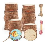 Zyiphor 50 Piezas Rodajas de Madera Manualidades Troncos Madera Decoracion 5-6 cm Discos de Maderas Rebanada Círculos con Agujero y 20M Cuerda para Pintura, Posavasos, Adornos del Hogar, Navideña