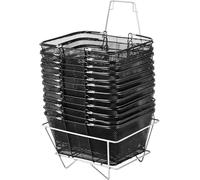 ZYJIX 12Pcs Cestas de Compras de Alambre Negro con Las manijas Plegables, Carro de Metal apilable para la lavandería del supermercado, Conjunto de Capacidad Durable 44Lbs con Soporte del Organizador