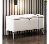 ZYJIX Banco otomano de almacenamiento de cuero, banco rectangular para zapatos de entrada con asiento acolchado, baúl de almacenamiento multifunción de madera maciza