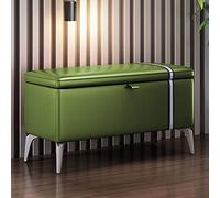 ZYJIX Banco otomano de almacenamiento de cuero, banco rectangular para zapatos de entrada con asiento acolchado, baúl de almacenamiento multifunción de madera maciza