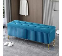 ZYJIX Banco otomano largo de terciopelo con tela de terciopelo, reposapiés tapizado para entrada, banco de almacenamiento con patas de metal dorado