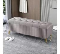 ZYJIX Banco otomano largo de terciopelo con tela de terciopelo, reposapiés tapizado para entrada, banco de almacenamiento con patas de metal dorado