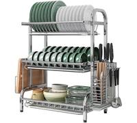 ZYJIX Escurreplatos De Acero Inoxidable De 3 Niveles para Encimera - Organizador De Cocina De Gran Capacidad con Soporte para Utensilios - Escurreplatos Multiusos para Encimera De Cocina(Size:42cm)