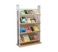 ZYJIX Floor Standing Magazine Rack, Heavy Duty Metal Wood Book Display Stand with Anti-Slip Corners, Multi-Layer Brochure Holder for Office Home Library Exhibition, Space Saving Design, 80x30x150cm