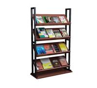 ZYJIX Floor Standing Magazine Rack, Heavy Duty Metal Wood Book Display Stand with Anti-Slip Corners, Multi-Layer Brochure Holder for Office Home Library Exhibition, Space Saving Design, 80x30x150cm