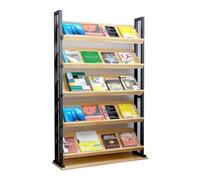 ZYJIX Floor Standing Magazine Rack, Heavy Duty Metal Wood Book Display Stand with Anti-Slip Corners, Multi-Layer Brochure Holder for Office Home Library Exhibition, Space Saving Design, 80x30x150cm