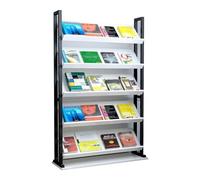 ZYJIX Floor Standing Magazine Rack, Heavy Duty Metal Wood Book Display Stand with Anti-Slip Corners, Multi-Layer Brochure Holder for Office Home Library Exhibition, Space Saving Design, 80x30x150cm