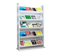 ZYJIX Floor Standing Magazine Rack, Heavy Duty Metal Wood Book Display Stand with Anti-Slip Corners, Multi-Layer Brochure Holder for Office Home Library Exhibition, Space Saving Design, 80x30x150cm