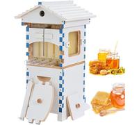 ZYJIX Kit de inicio de colmena autoflujo con ventana de observación y boquilla de miel, incluye 4 marcos de abejas y 6 bandejas de panal, para apicultura, polinizadores de jardín, color blanco