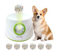 ZYJIX Lanzador automático de pelotas para perros con 6 pelotas de tenis ETPU, lanzador de pelotas de perro para perros pequeños y medianos, 3 distancias ajustables de 19 a 45 pies, máquina interactiva
