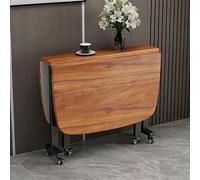 ZYJIX Mesa de comedor plegable, mesa de cocina extensible de madera con ruedas universales, diseño de hojas colgantes que ahorra espacio, borde redondo