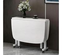 ZYJIX Mesa de comedor plegable, mesa de cocina extensible de madera con ruedas universales, diseño de hojas colgantes que ahorra espacio, borde redondo