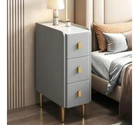 ZYJIX Mesita de noche delgada para espacios pequeños, mesita de noche estrecha con acabado de piel sintética y patas de metal, moderna mesa auxiliar de 2 cajones para dormitorio, sala de estar