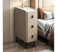 ZYJIX Mesita de noche delgada para espacios pequeños, mesita de noche estrecha con acabado de piel sintética y patas de metal, moderna mesa auxiliar de 2 cajones para dormitorio, sala de estar