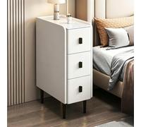 ZYJIX Mesita de noche delgada para espacios pequeños, mesita de noche estrecha con acabado de piel sintética y patas de metal, moderna mesa auxiliar de 2 cajones para dormitorio, sala de estar