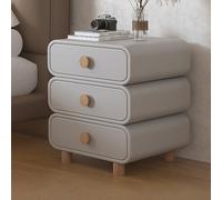 ZYJIX Mesita de noche grande, mesita de noche moderna, mesa de noche con 3 cajones y patas de madera maciza, mesita de noche de cuero rústico y moderno, mesa auxiliar de madera curvada para dormitorio