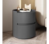ZYJIX Mesita de noche, mesa redonda de sofá con cajón, marco de madera maciza de cuero suave para sala de estar, dormitorio, mesa auxiliar de sofá, mesita de noche