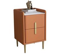 ZYJIX Mesita de noche minimalista de piel de microfibra con encimera de piedra sinterizada para dormitorio, sala de estar, café oscuro