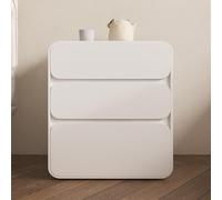 ZYJIX Mesita de noche moderna de madera maciza para dormitorio, de piel, con 3 cajones, color crema, elegante, mesita de noche, armario de almacenamiento, no requiere montaje